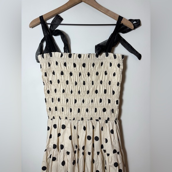 En Saison 100% Cotton Ivory & Black Polka Dot Tiered Midi Dress Sz L New - Picture 4 of 8